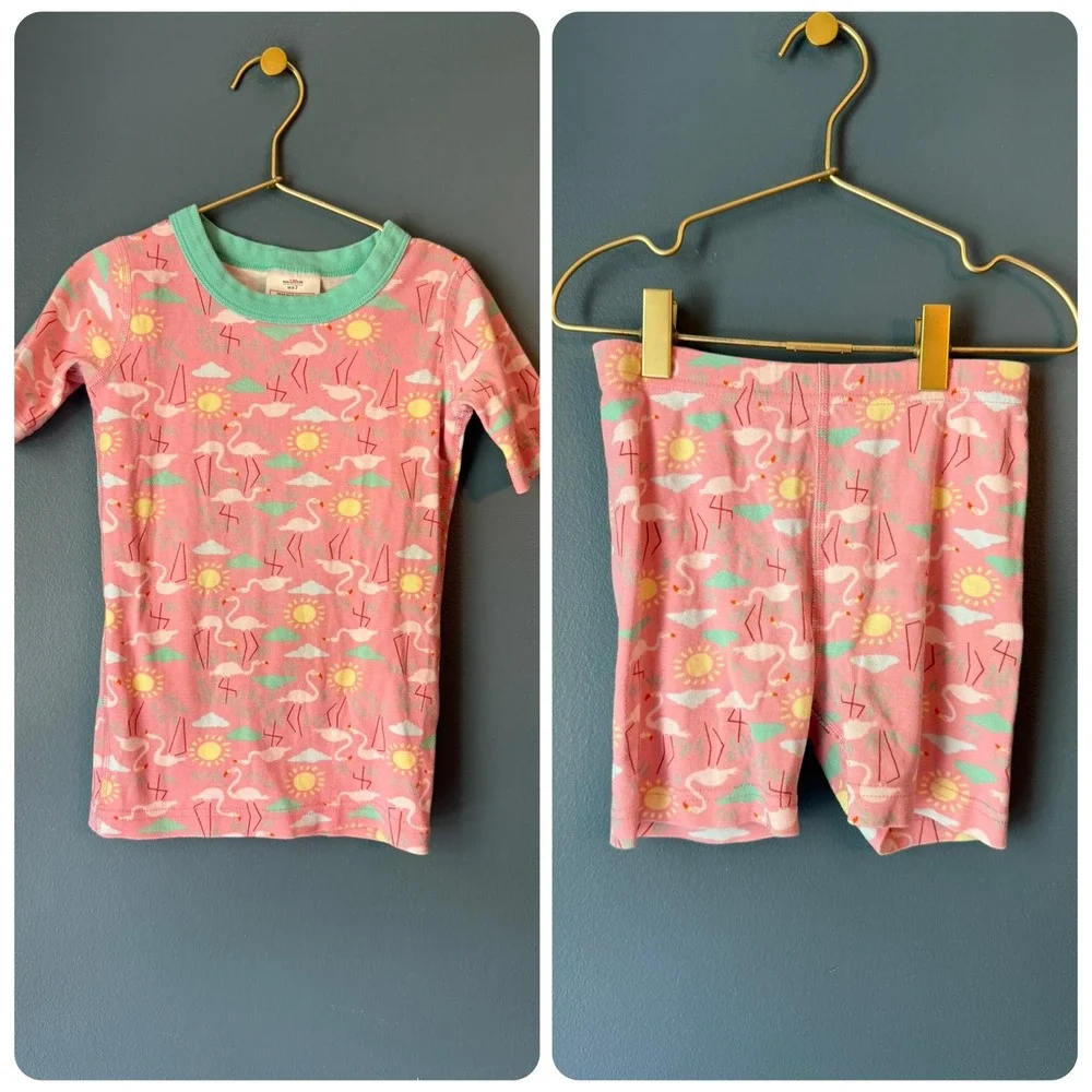 Hanna Andersson Pink Flamingo Short Sleeve Pajama Set Kids Size 6-7 120cm